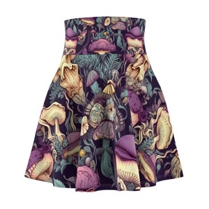 Women's Skater Skirt - Magic Mushroom Print - Trippy Outfit - Circle Skirt - Festival Wear - Comfortable - Fem Goth - Dark Floral - Ethereal