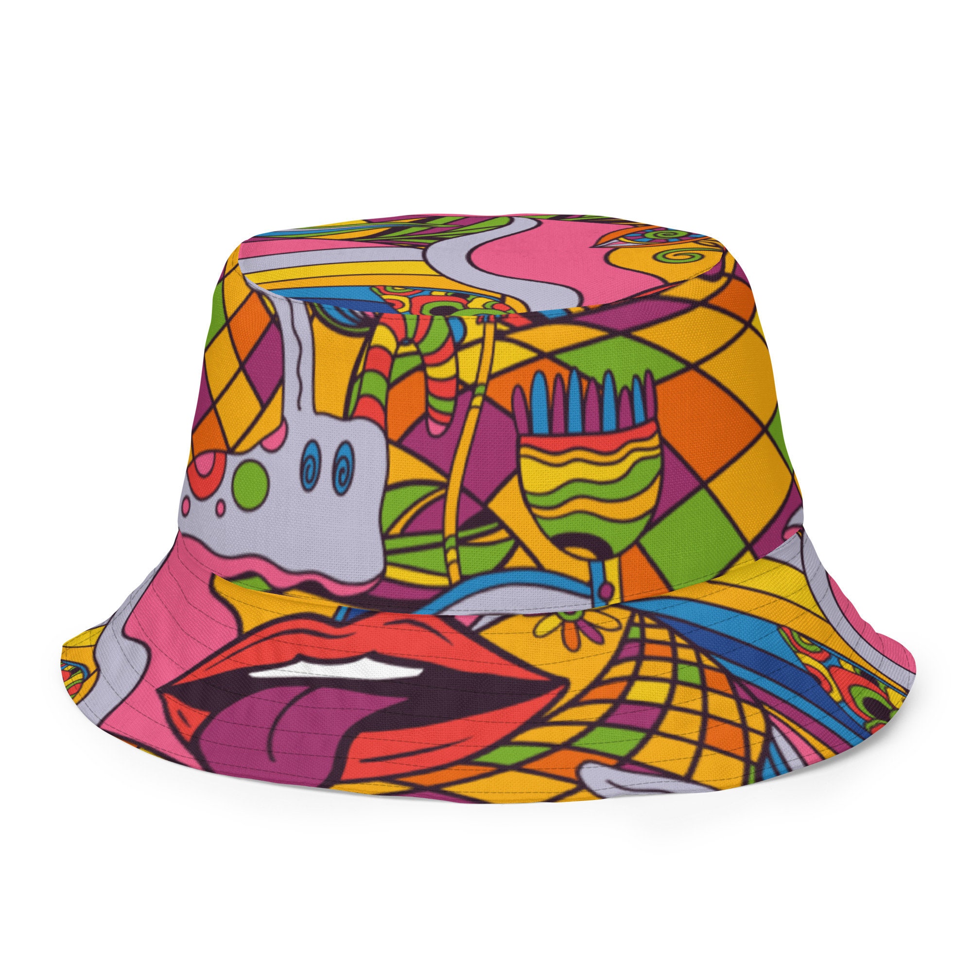Reversible Bucket Hat - Psychedelic 70's - Trippy Colorful