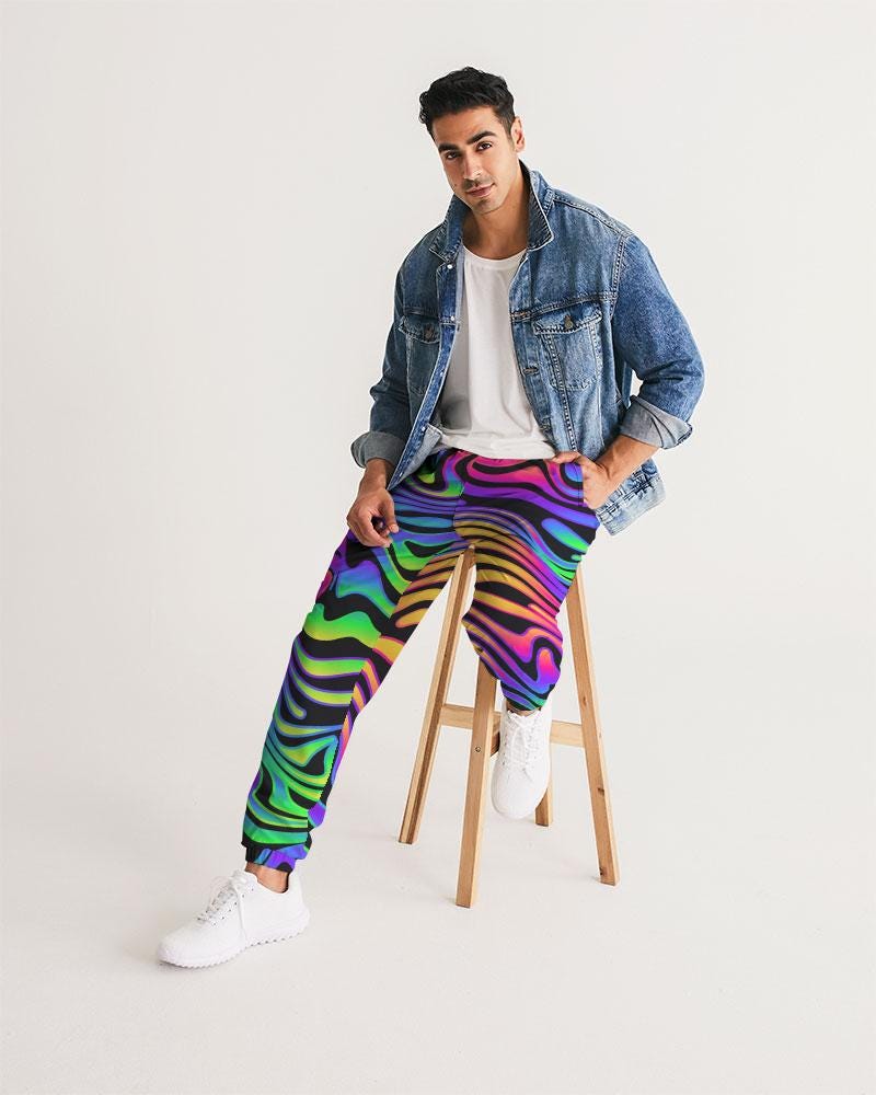 Men's Trippy Swirl Track Pants: Neon Zebra Rave Festival