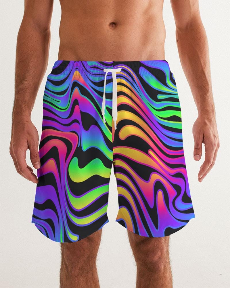 Men's Swim Trunk - Trippy Neon Zebra - 7 Inch Inseam - Bathing