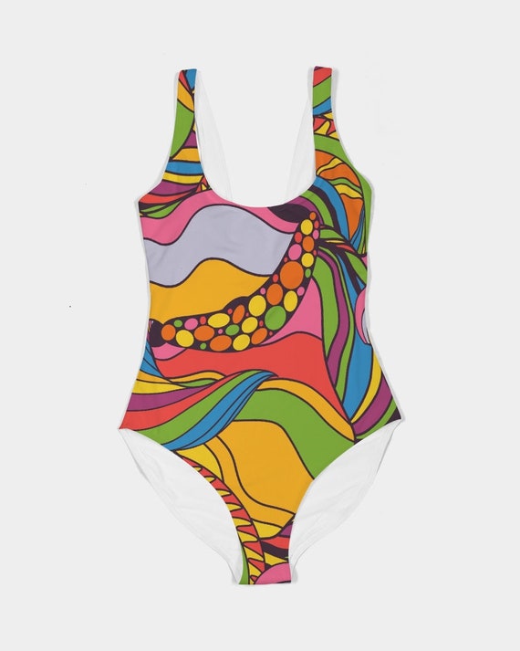 年末のプロモーション特価！ 1970's - Swimsuit One-piece Women's Psychedelic and Dots ワンピース