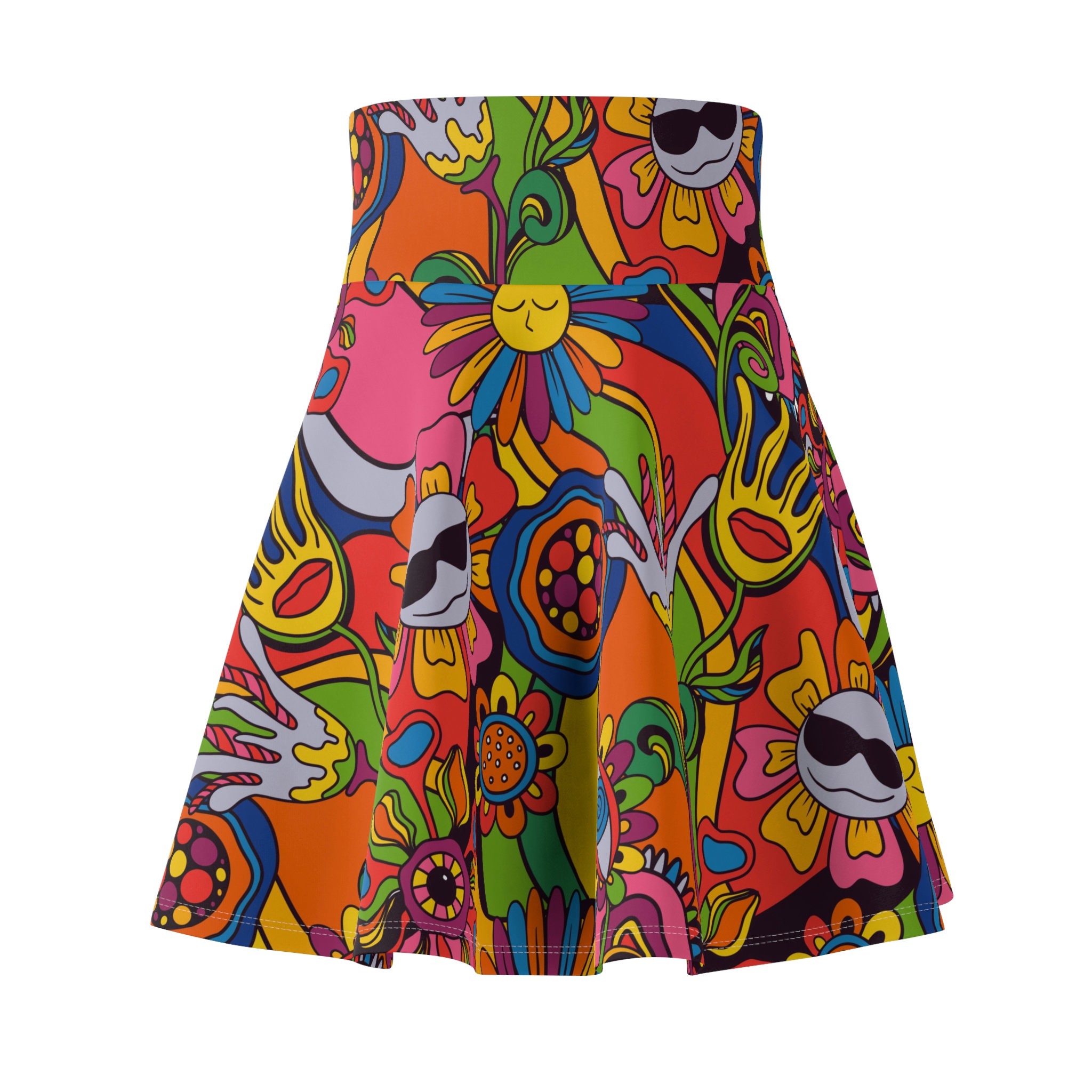 Trippy Floral Skater Skirt, Women's Skater Skirt