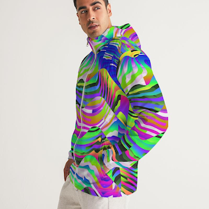Men&#39;s Psychedelic Windbreaker - Colorful Hooded Jacket - Lightweight Outerwear - Rave Streetwear - Multicolor Jumper w/ Pockets - Zip-up