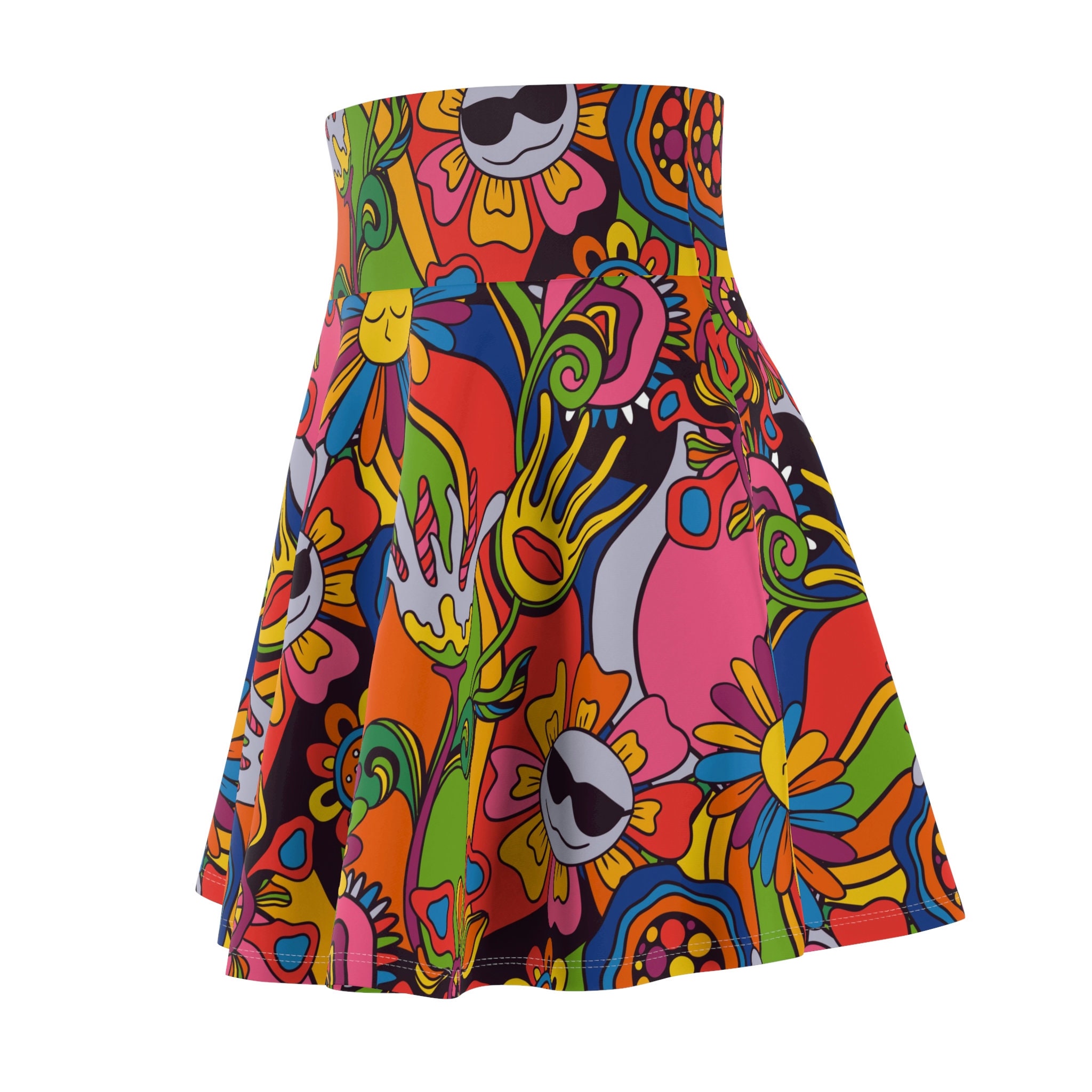 Trippy Floral Skater Skirt, Women's Skater Skirt
