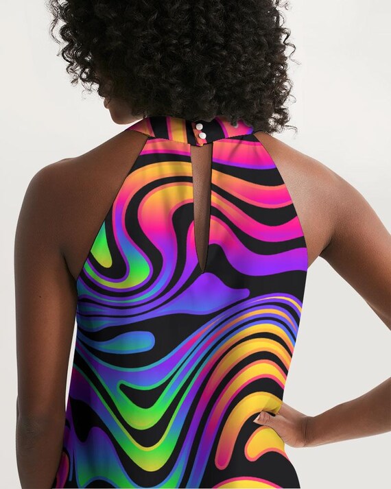 neon zebra dress Leg Avenue High Neck Neon Sheer Zebra Racer Back Mini Dress, Neon Yellow
