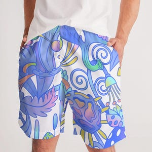 Trippy Mushroom Jogger Shorts: Men&#39;s Rave Festival Lightweight Shorts