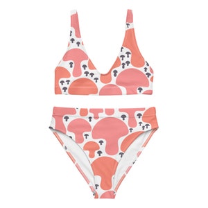 Eco Friendly Swimwear, High-Waisted Bikini, Mushrooms