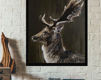 Impresión giclée de ciervo, edición limitada firmada. Arte animal.