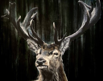 Impresión giclée de ciervo firmada, arte mural de animales de edición limitada