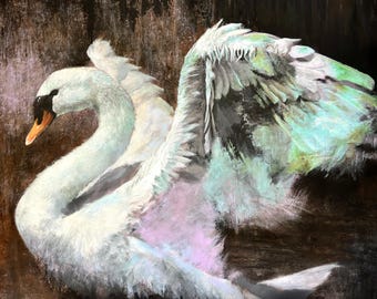 GRACIA MEDIDA. Pintura original de un cisne de Paul Hardern, acrílicos, obra de arte, arte para pared, bellas artes.