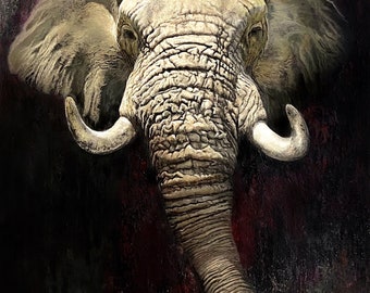 Impresión giclée de elefante firmada, arte de animales salvajes, edición limitada