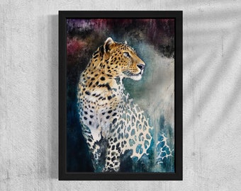 Estampado de edición limitada leopardo, Giclee, gran felino, vida silvestre, pintura, arte, arte mural, interiores, diseño