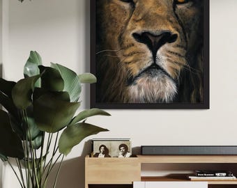 Retrato de león, impresión giclée, edición limitada firmada. Arte animal.