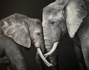 Impresión giclée de elefante "Orgullo de Madre", edición limitada firmada. Arte animal.