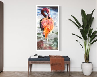 Pintura original de Flamingo, técnica mixta