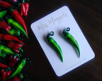 Green Chili Pepper Magnets - Set of 2 - Fridge Magnets - Decorative Magnets - Cute Magnets-Food Magnets-Refrigerator Magnets-Kitchen Magnets