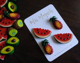 Pineapple/Watermelon Slice Magnets-Set of 4-Fridge Magnets-Decorative Magnets-Cute Magnets-Food Magnets-Refrigerator Magnets-Kitchen Magnets