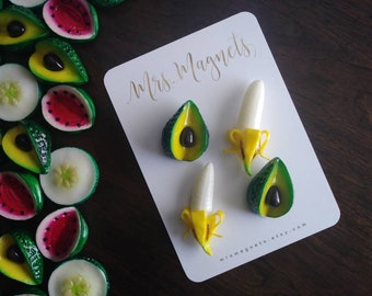 Avocado/Banana Magnets - Set of 4 - Fridge Magnets - Decorative Magnets - Cute Magnets - Food Magnets - Refrigerator Magnets-Kitchen Magnets