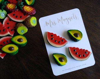 Avocado/Watermelon Magnets-Set of 4-Fridge Magnets - Decorative Magnets - Cute Magnets-Food Magnets -Refrigerator Magnets-Kitchen Magnets