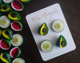 Avocado/Cucumber Magnets - Set of 4 - Fridge Magnets - Decorative Magnets - Cute Magnets-Food Magnets- Refrigerator Magnets-Kitchen Magnets