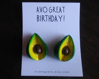 Avocado Birthday Magnets - Set of 2 - Fridge Magnets - Decorative Magnets - Cute Magnets - Food Magnets - Refrigerator Magnets -