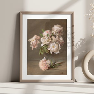 Peonías florales vintage rosas en un arte de pared de jarrón / Descarga digital instantánea