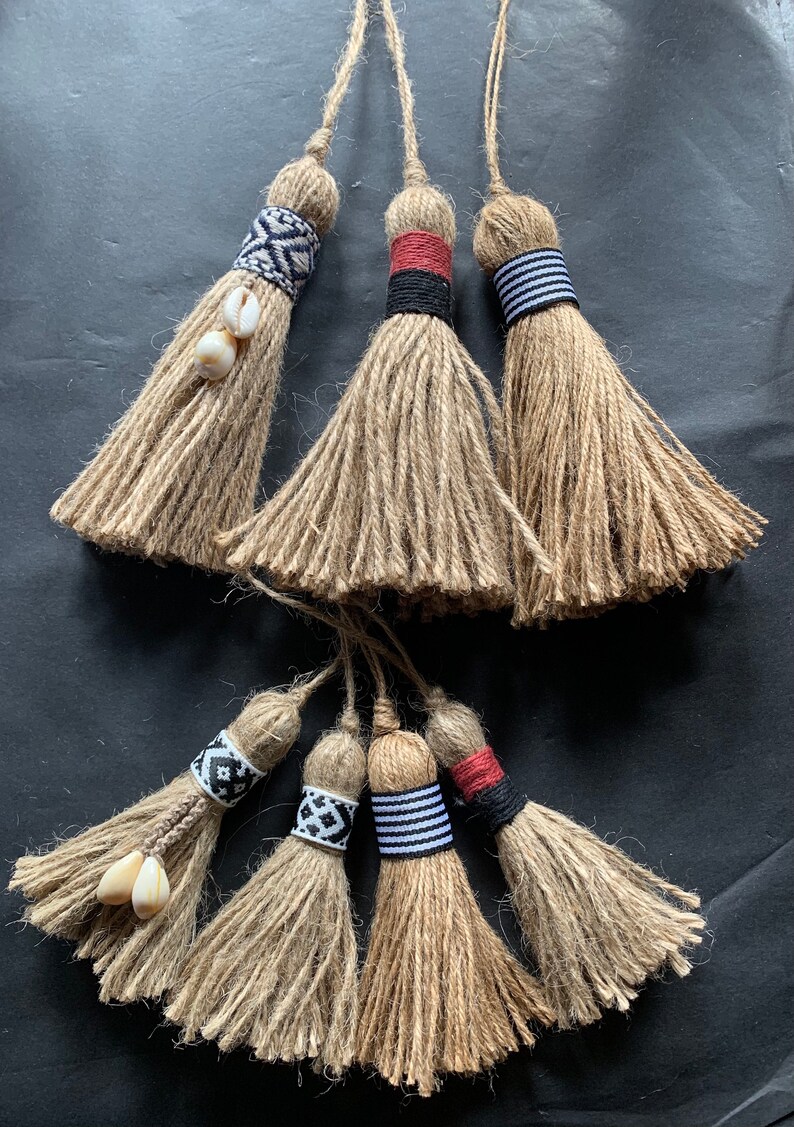 Large Jute Tassels Macrame Boho Tassels Cowrie shells Door Etsy