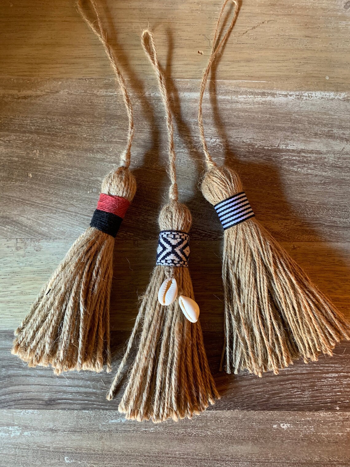 Large Jute Tassels Macrame Boho Tassels Cowrie shells Door Etsy