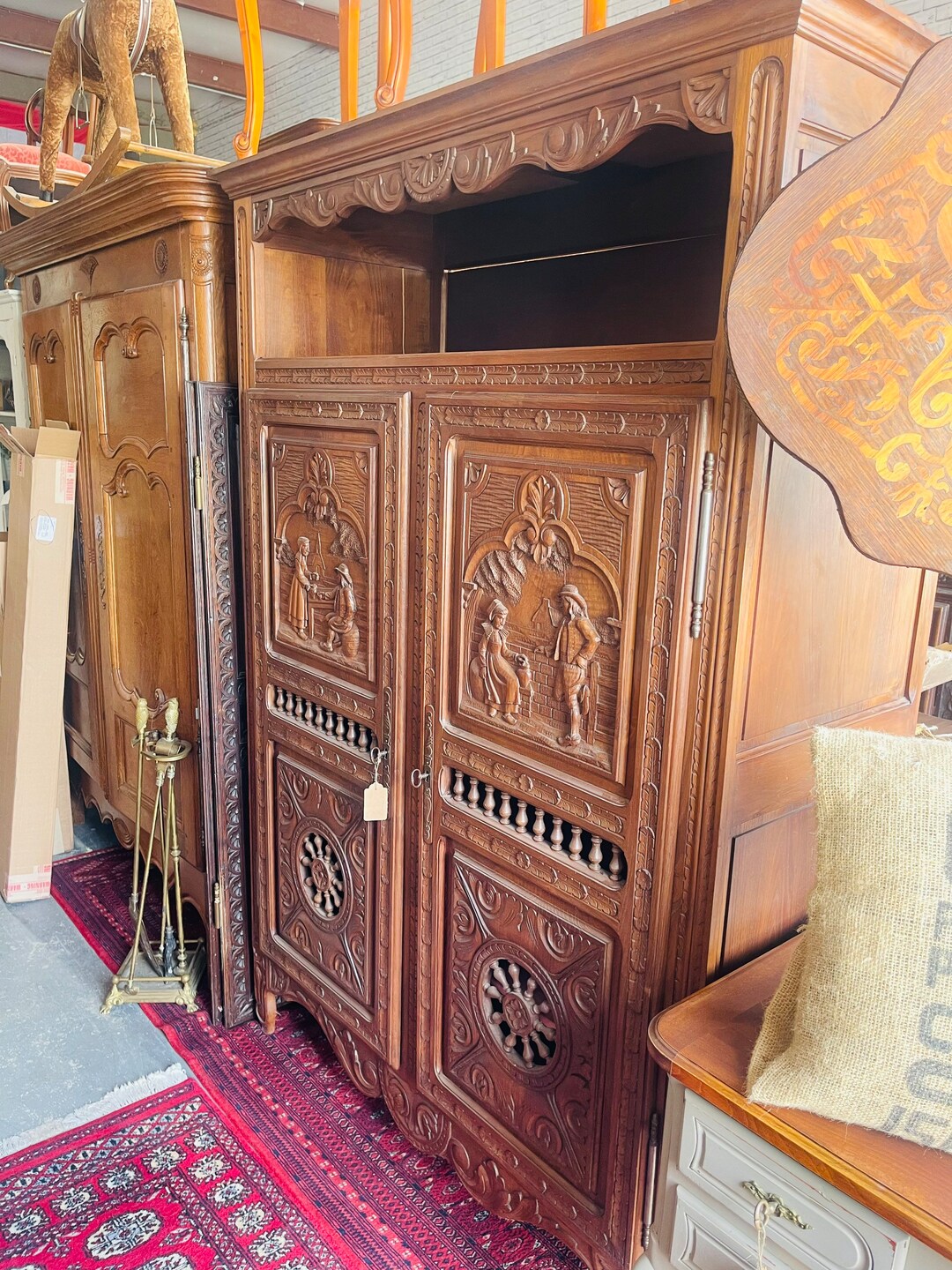 Antique Breton Oak Armoire, French Furniture, Living Room