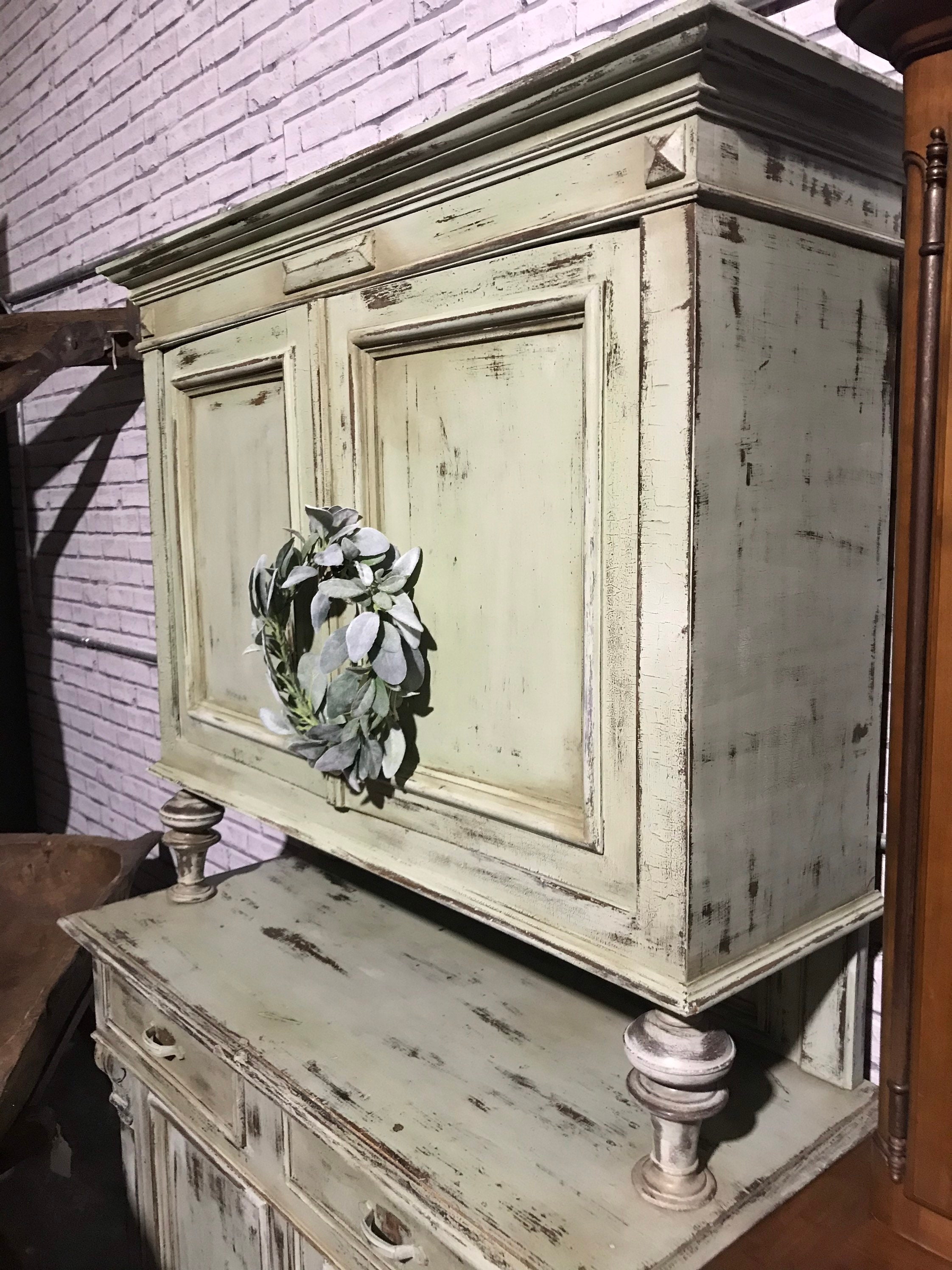 Sage green rustic farmhouse hutch distressed cottage chic Etsy