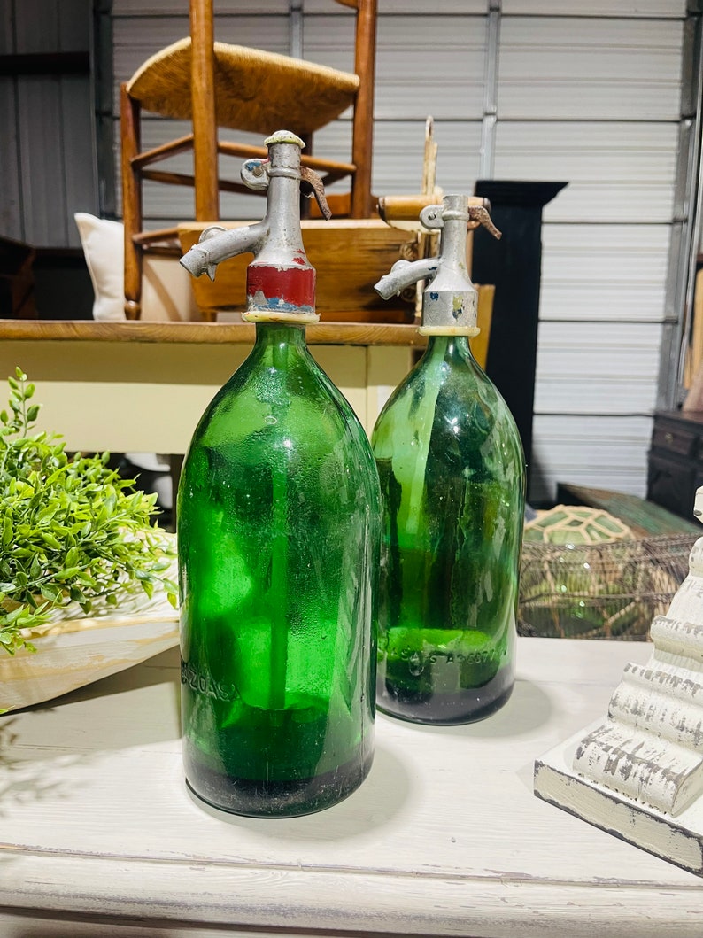 Vintage Seltzer Bottles Green Decor Farmhouse SET OF 2 Etsy