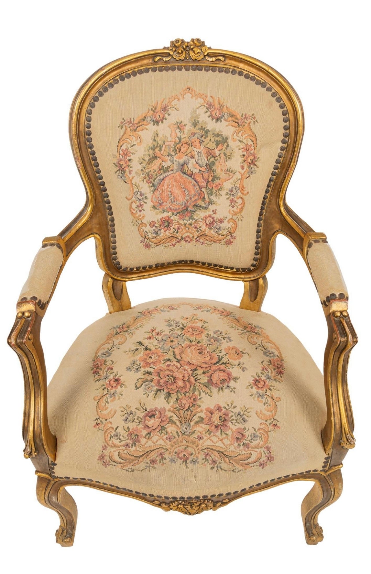 Louis XV Style Floral Accent Chair, 91% Off