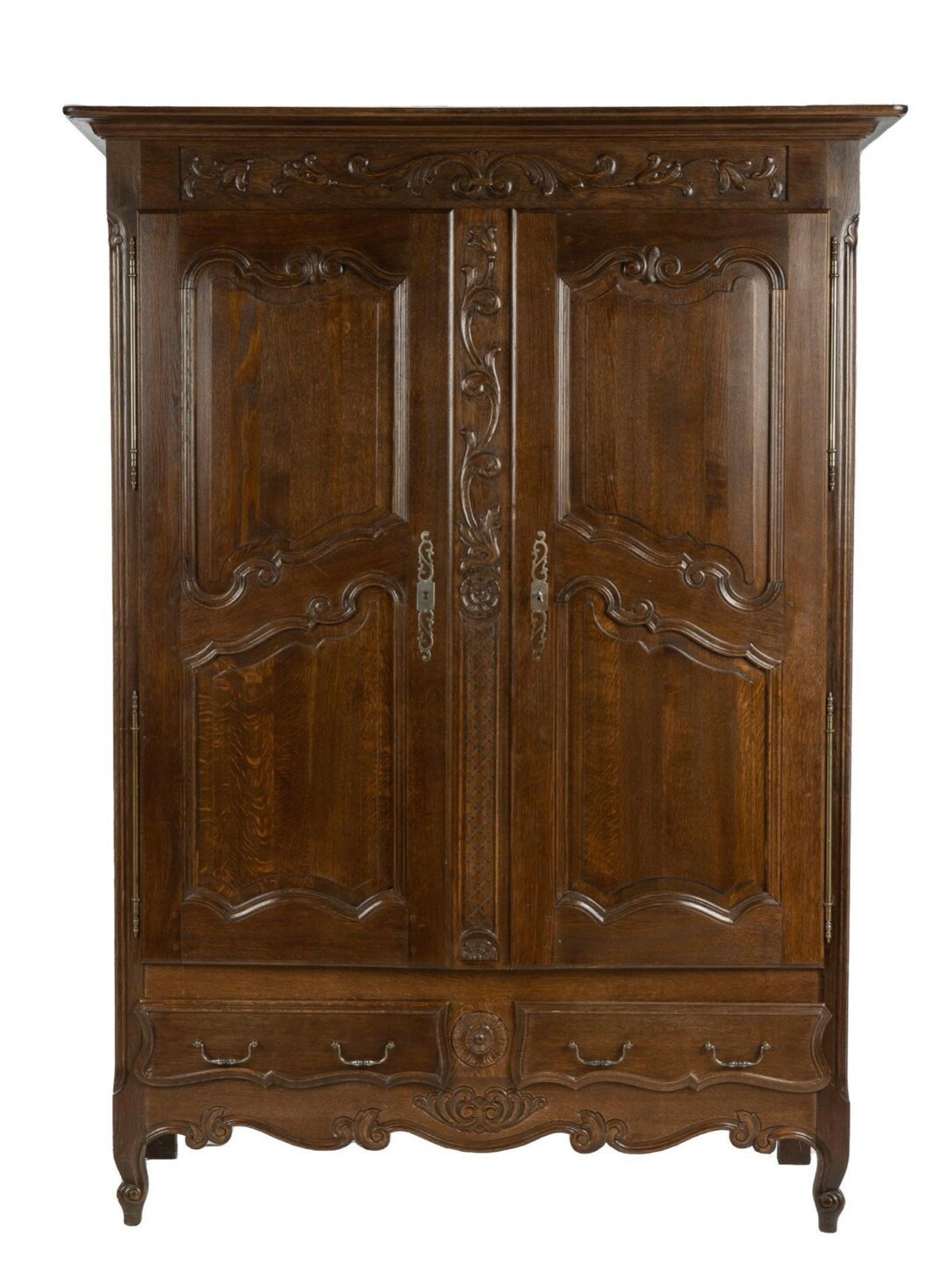 Antique French Provincial Wardrobe, Dark Oak, Carved, Armoire, Bedroom