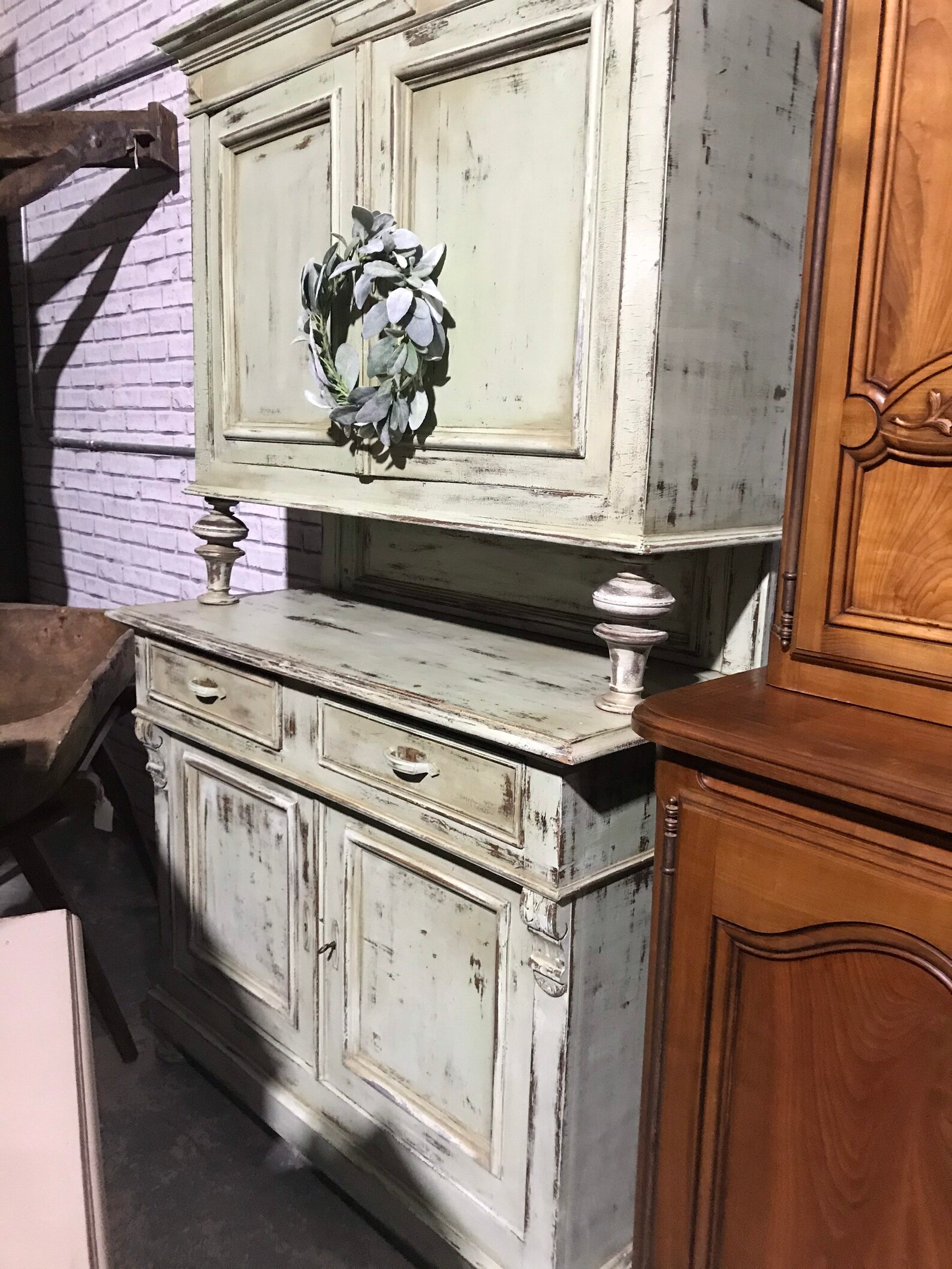 Sage green rustic farmhouse hutch distressed cottage chic Etsy