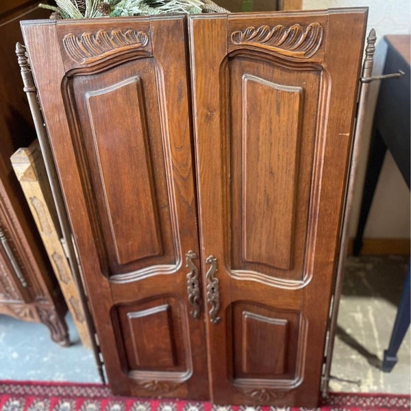 Pair of antique French wardrobe doors, small, oak, Louis XV