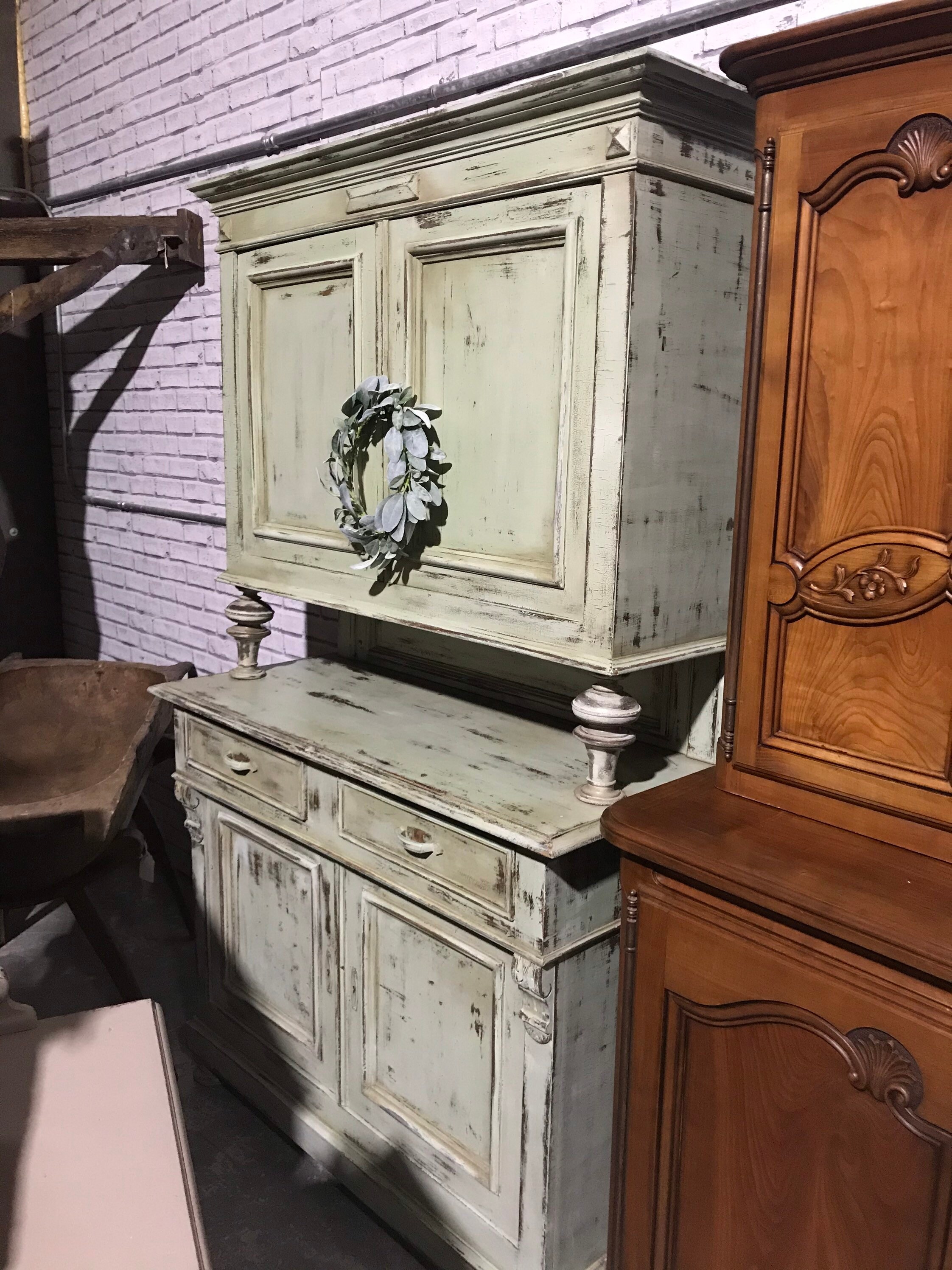 Sage green rustic farmhouse hutch distressed cottage chic Etsy