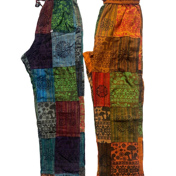 Unisex Patchwork Hose im Hippie-Style aus weichem Bündchenstoff