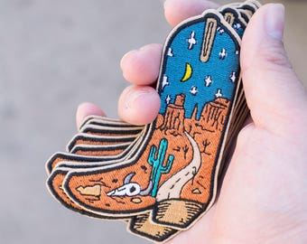 patch // wild west // boot // cowboy // skull // cactus // star // moon // outdoor patch // travel