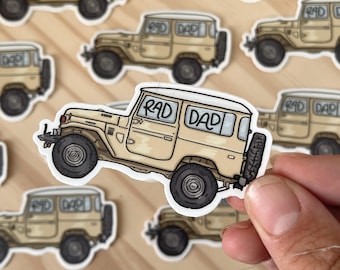 rad dad FJ 40 pennant sticker // adventure, nature, dad, parent, parenthood, classic car sticker and decal for water bottles or laptops