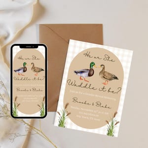 He or She Waddle It Be Invitation|Duck Theme Gender Reveal Invite|Printable Rustic Shower Digital Download