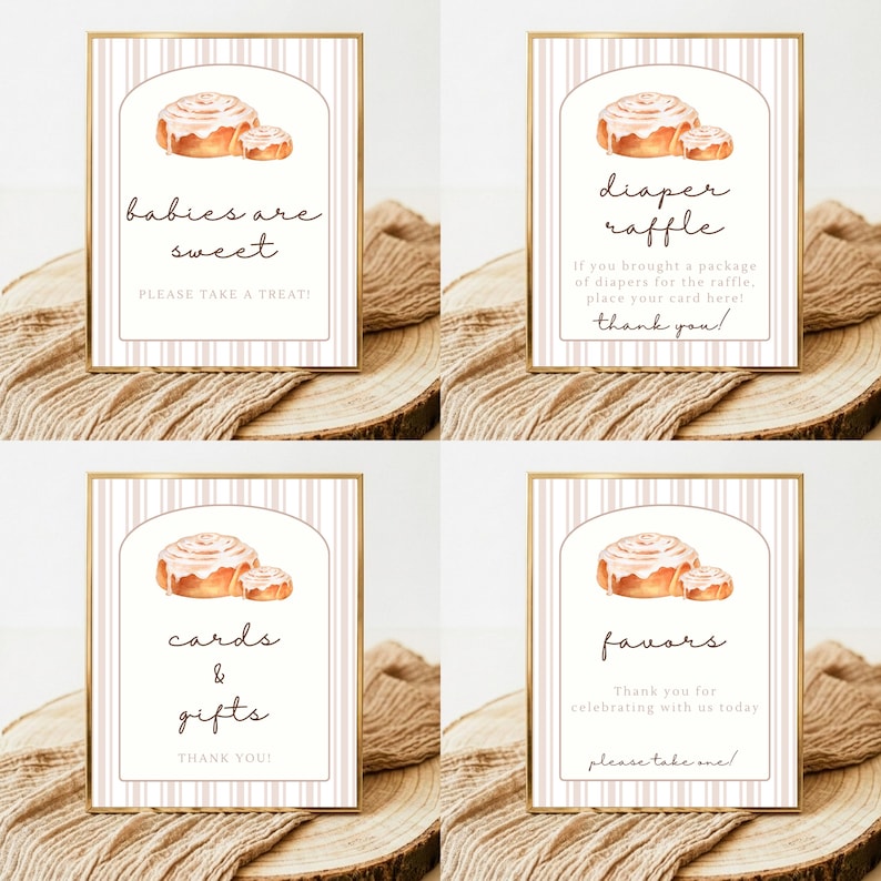 Gift Raffle Border Bun in the Oven Baby Shower Invitation Bundle | Cinnamon Roll Baby ...