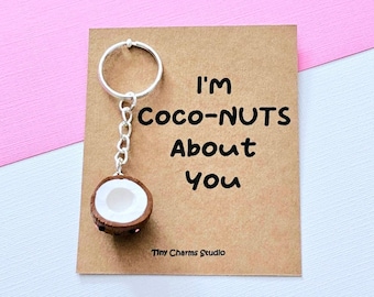 Kawaii Coconut Keyring, Polymer Clay Coconut Charm, I Love You Gift