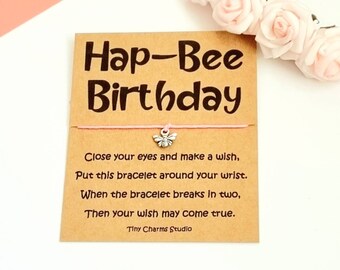 Happy birthday Bee Wish Bracelet, Bee Bracelet, Friendship Bracelet, Birthday Gift