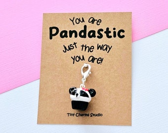 Panda Bear cupcake Keychain - You Are Pandastic - Polymer Clay Food Charm