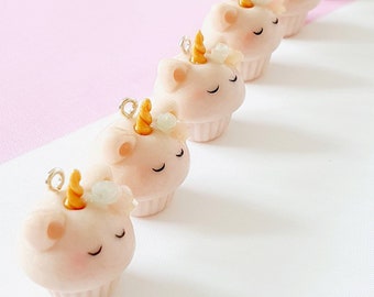 Kawaii Unicorn Cupcake Polymer Clay Charm, Stitch Marker, Friendship Gift