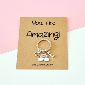 You Are Amazing Keyring, Personalized Initial Rainbow Keyring