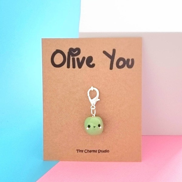 Kawaii Olive Keyring, Polymer Clay Olive Charm, I Love You Gift