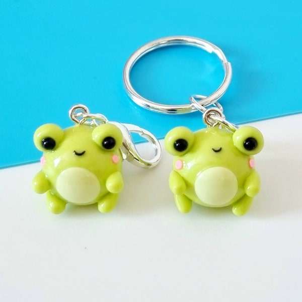 Kawaii Frog Polymer Clay Charm, Frog Accessories, Frog Keychain