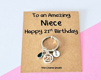 To An Amazing Niece Happy 21st Birthday Personalised Keyring, Milestone Keepsake Birthday Gift