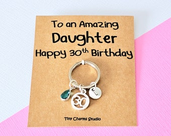 Personalised 30th Birthday Daughter Keyring, Initial, Birthstone, Milestone Keepsake